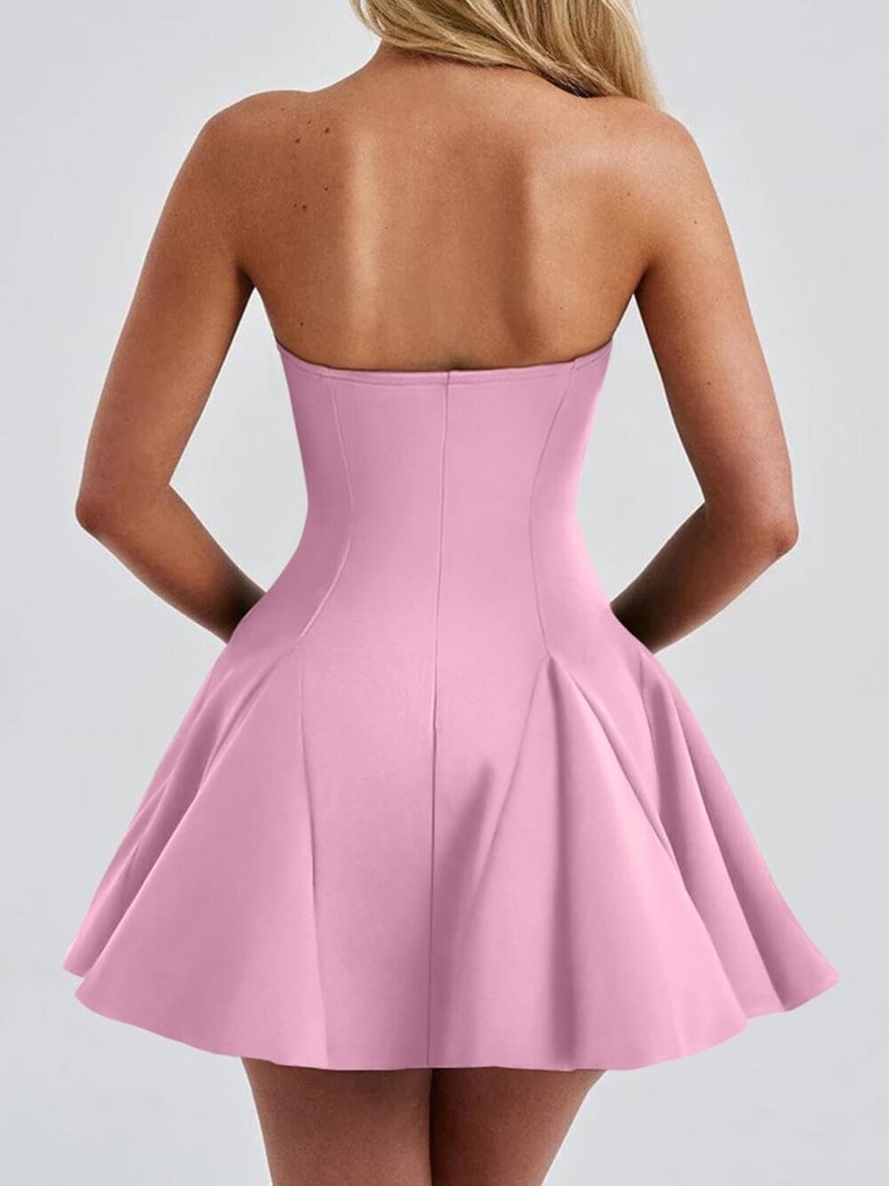 Women's Pink Strapless Homecoming Off The Shoulder Sleeveless Mini Dress - Picture 6 of 6